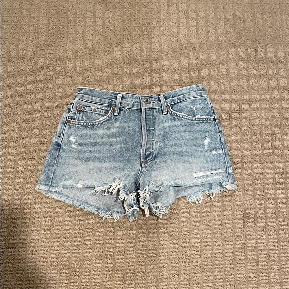 Agolde Light Blue Distressed Jean Shorts